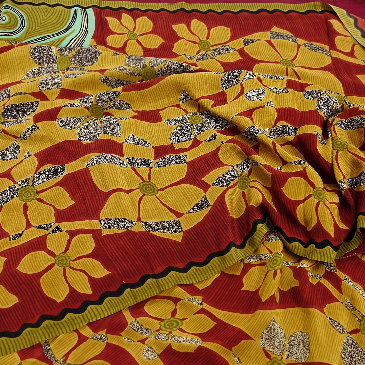 Indian Vintage Sari Multi Pure Crepe Silk Printed Saree 5yard Sewing Craft Fabric Wrap Dressmaking Crafting Upcycle Quilting Abstract