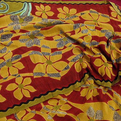 Indian Vintage Sari Multi Pure Crepe Silk Printed Saree 5yard Sewing Craft Fabric Wrap Dressmaking Crafting Upcycle Quilting Abstract