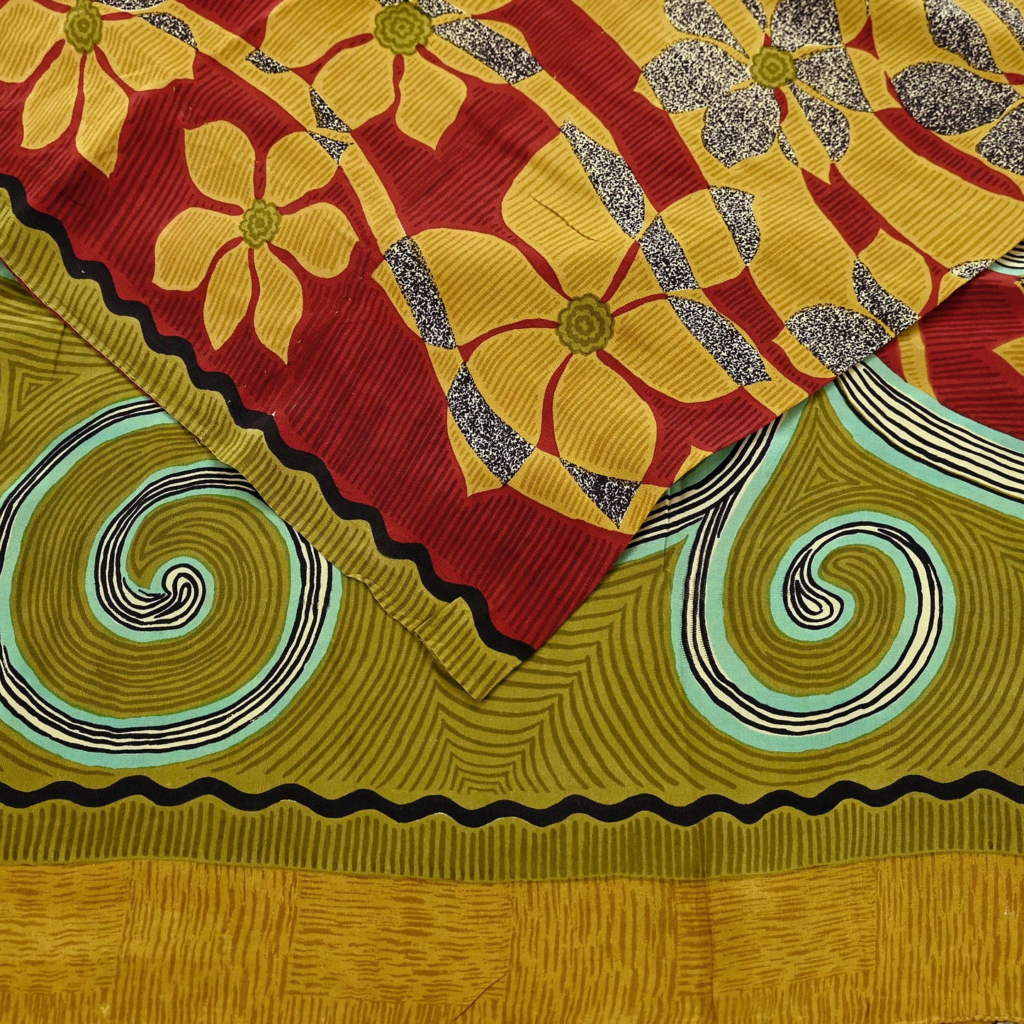 Indian Vintage Sari Multi Pure Crepe Silk Printed Saree 5yard Sewing Craft Fabric Wrap Dressmaking Crafting Upcycle Quilting Abstract