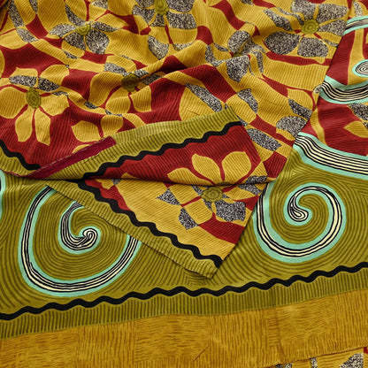 Indian Vintage Sari Multi Pure Crepe Silk Printed Saree 5yard Sewing Craft Fabric Wrap Dressmaking Crafting Upcycle Quilting Abstract