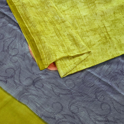 Indian Vintage Sari Green & Gray Pure Crepe Silk Printed Sarees 5yd Sewing Soft Craft Fabric Wrap Upcycle Quilting Crafting Dress making