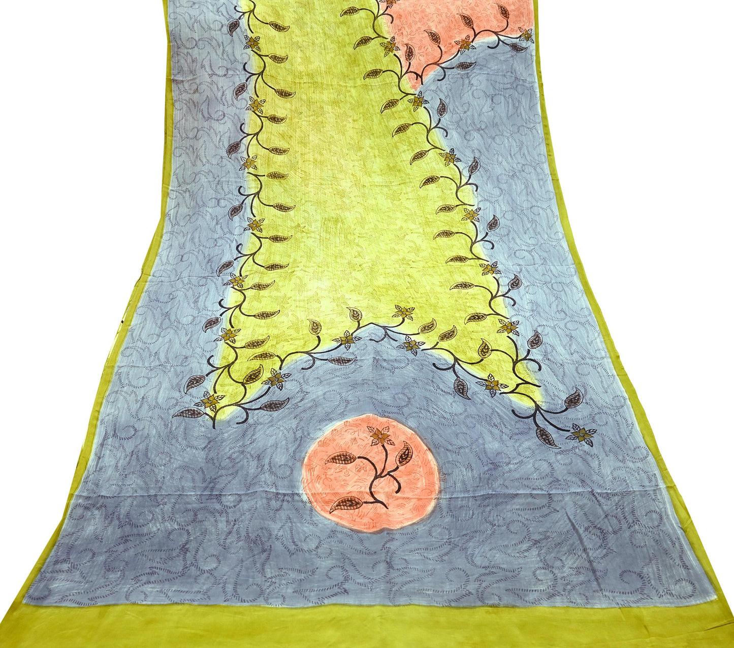 Indian Vintage Sari Green & Gray Pure Crepe Silk Printed Sarees 5yd Sewing Soft Craft Fabric Wrap Upcycle Quilting Crafting Dress making
