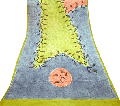 Indian Vintage Sari Green & Gray Pure Crepe Silk Printed Sarees 5yd Sewing Soft Craft Fabric Wrap Upcycle Quilting Crafting Dress making