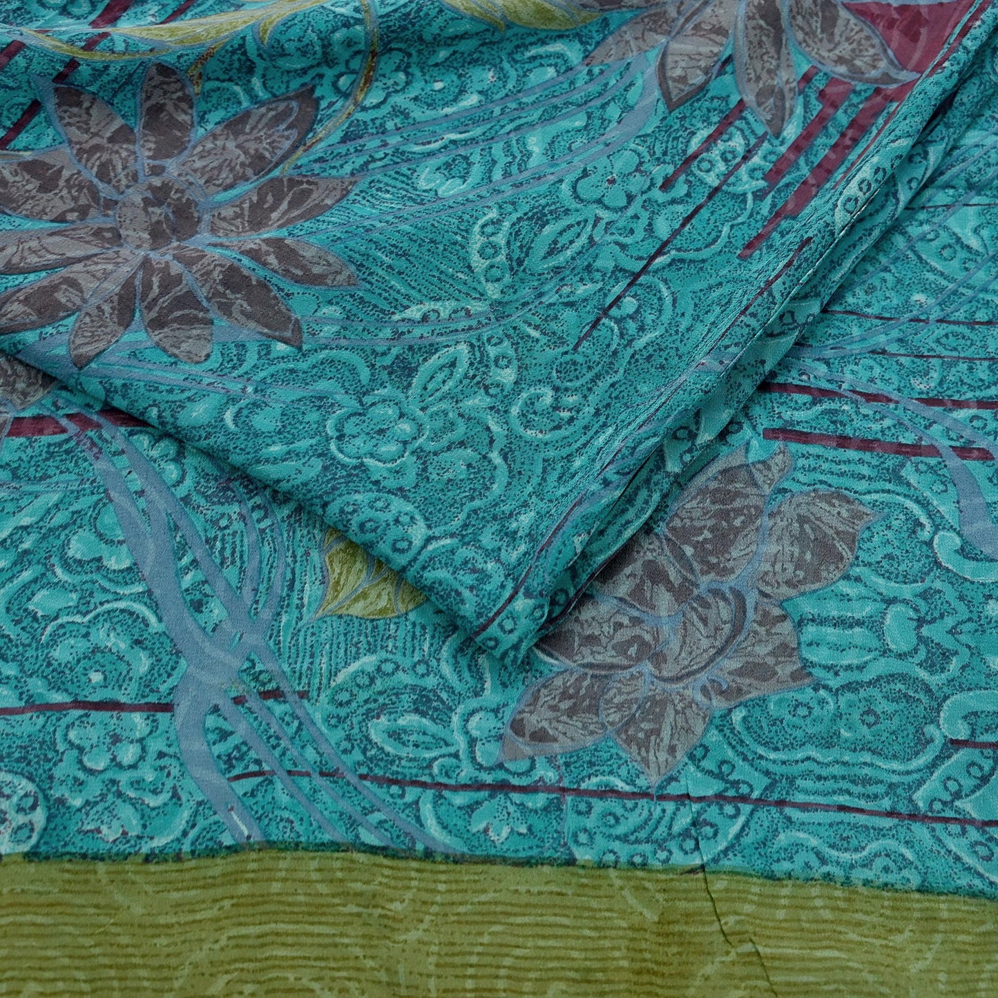 Indian Vintage Sari Pure Georgette Silk Printed Saree Craft Fabric Sewing 5Yd Soft Light Dress Making Abstract Crafting Quilting