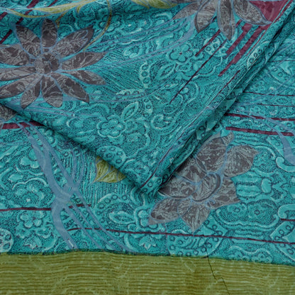 Indian Vintage Sari Pure Georgette Silk Printed Saree Craft Fabric Sewing 5Yd Soft Light Dress Making Abstract Crafting Quilting