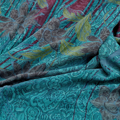 Indian Vintage Sari Pure Georgette Silk Printed Saree Craft Fabric Sewing 5Yd Soft Light Dress Making Abstract Crafting Quilting