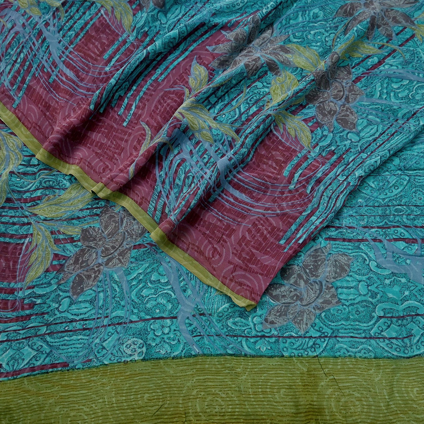 Indian Vintage Sari Pure Georgette Silk Printed Saree Craft Fabric Sewing 5Yd Soft Light Dress Making Abstract Crafting Quilting