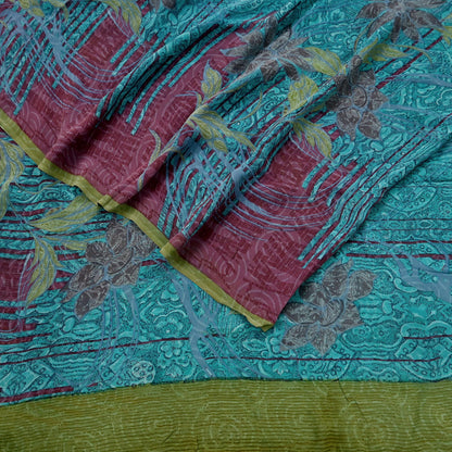 Indian Vintage Sari Pure Georgette Silk Printed Saree Craft Fabric Sewing 5Yd Soft Light Dress Making Abstract Crafting Quilting