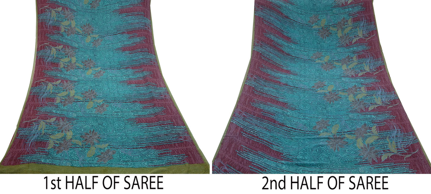 Indian Vintage Sari Pure Georgette Silk Printed Saree Craft Fabric Sewing 5Yd Soft Light Dress Making Abstract Crafting Quilting