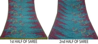 Indian Vintage Sari Pure Georgette Silk Printed Saree Craft Fabric Sewing 5Yd Soft Light Dress Making Abstract Crafting Quilting