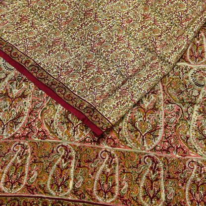 Indian Vintage Sari Beige Pure Silk Printed Saree 6Yards Soft Floral Fabric for Dressmaking, Quilting, Crafting, Sewing, Dress Making