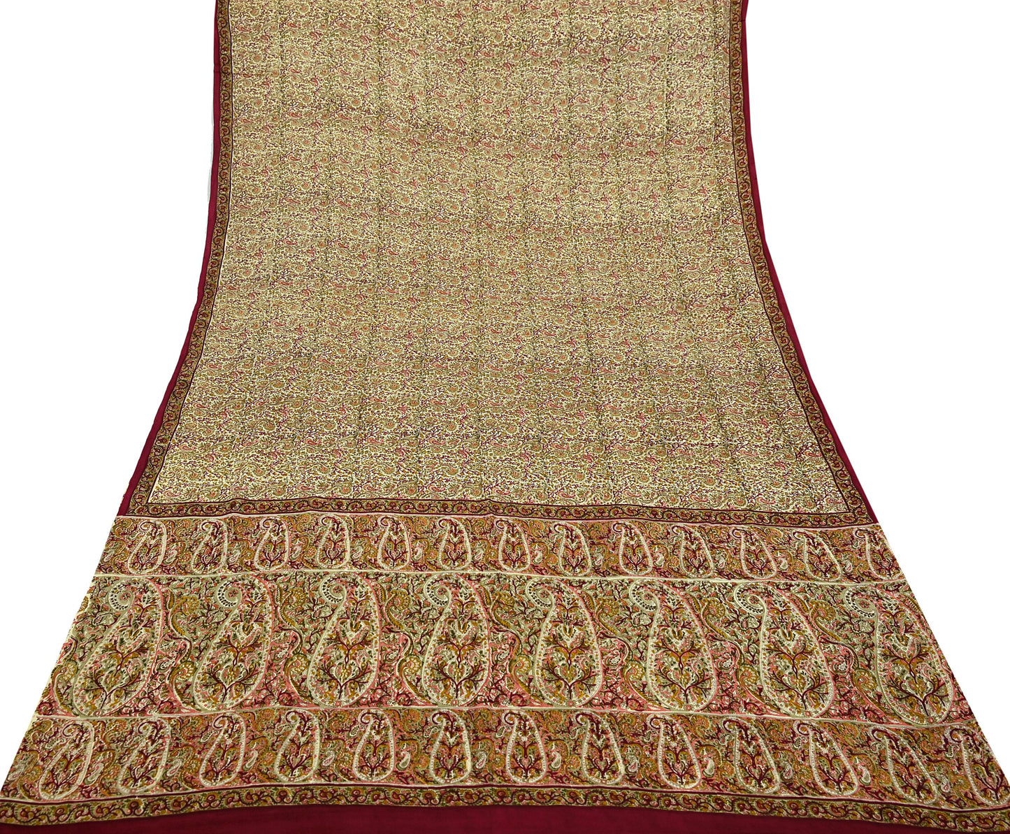 Indian Vintage Sari Beige Pure Silk Printed Saree 6Yards Soft Floral Fabric for Dressmaking, Quilting, Crafting, Sewing, Dress Making