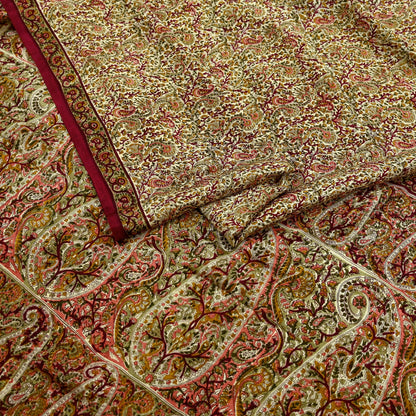 Indian Vintage Sari Beige Pure Silk Printed Saree 6Yards Soft Floral Fabric for Dressmaking, Quilting, Crafting, Sewing, Dress Making