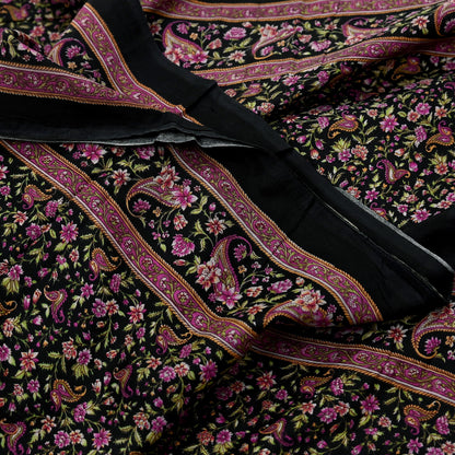 Indian Vintage Black Saree Printed Pure Cotton Sari Craft Fabric 5Yd Sewing Sarong Wrap Boho Floral Quilting Crafting Dress Making