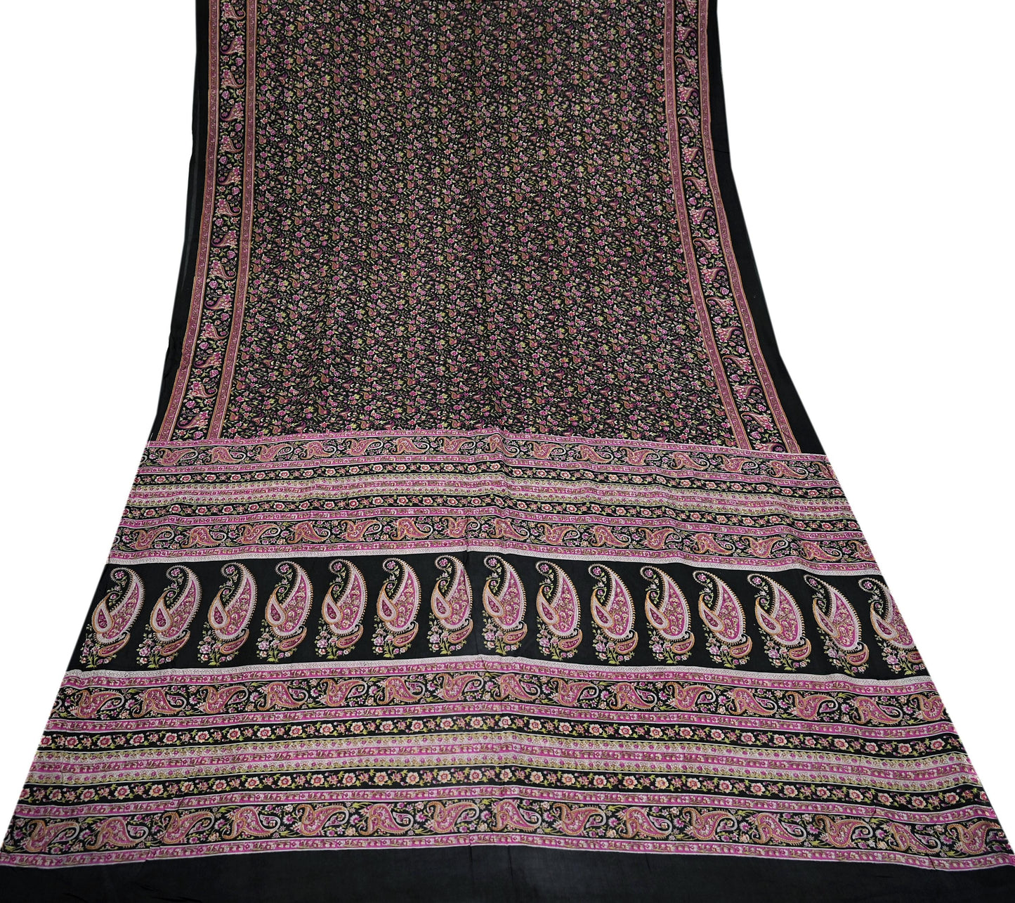 Indian Vintage Black Saree Printed Pure Cotton Sari Craft Fabric 5Yd Sewing Sarong Wrap Boho Floral Quilting Crafting Dress Making