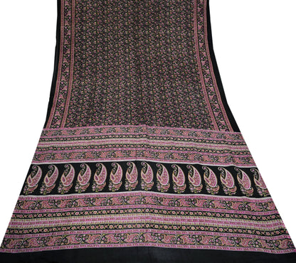 Indian Vintage Black Saree Printed Pure Cotton Sari Craft Fabric 5Yd Sewing Sarong Wrap Boho Floral Quilting Crafting Dress Making