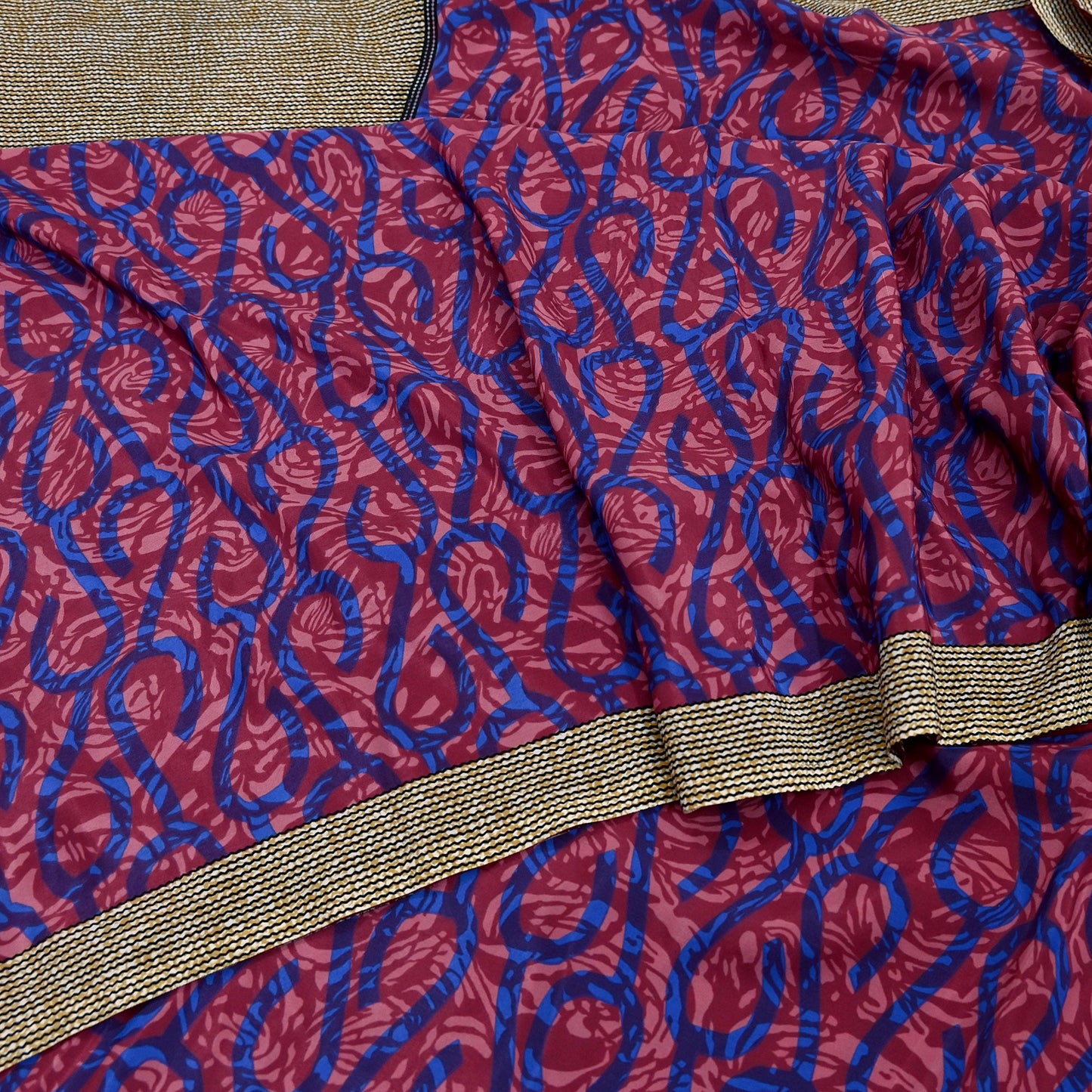 Indian Vintage Sari Pink & Blue Artificial silk Printed Sarees 5yd Craft Fabric Sewing Floral Soft Dress making Quilting Crafting Upcycle