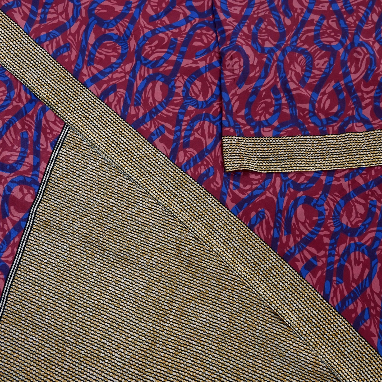 Indian Vintage Sari Pink & Blue Artificial silk Printed Sarees 5yd Craft Fabric Sewing Floral Soft Dress making Quilting Crafting Upcycle