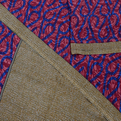 Indian Vintage Sari Pink & Blue Artificial silk Printed Sarees 5yd Craft Fabric Sewing Floral Soft Dress making Quilting Crafting Upcycle