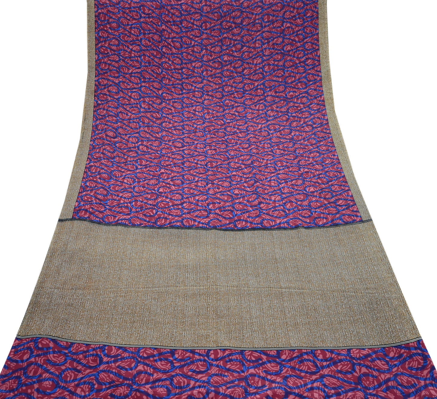 Indian Vintage Sari Pink & Blue Artificial silk Printed Sarees 5yd Craft Fabric Sewing Floral Soft Dress making Quilting Crafting Upcycle