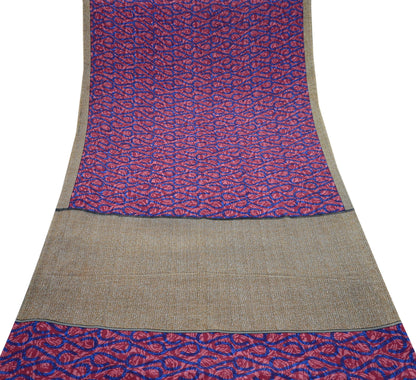 Indian Vintage Sari Pink & Blue Artificial silk Printed Sarees 5yd Craft Fabric Sewing Floral Soft Dress making Quilting Crafting Upcycle