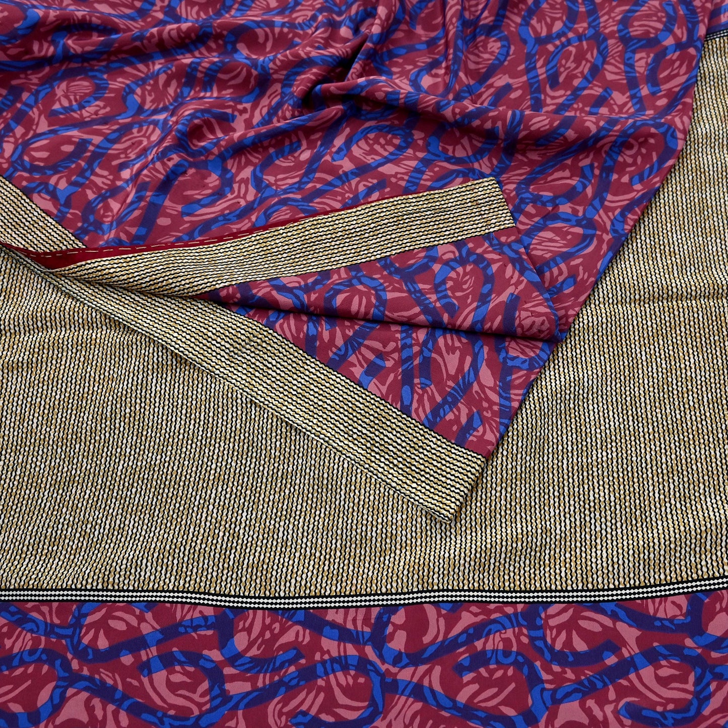 Indian Vintage Sari Pink & Blue Artificial silk Printed Sarees 5yd Craft Fabric Sewing Floral Soft Dress making Quilting Crafting Upcycle