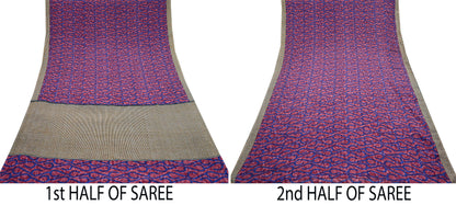 Indian Vintage Sari Pink & Blue Artificial silk Printed Sarees 5yd Craft Fabric Sewing Floral Soft Dress making Quilting Crafting Upcycle