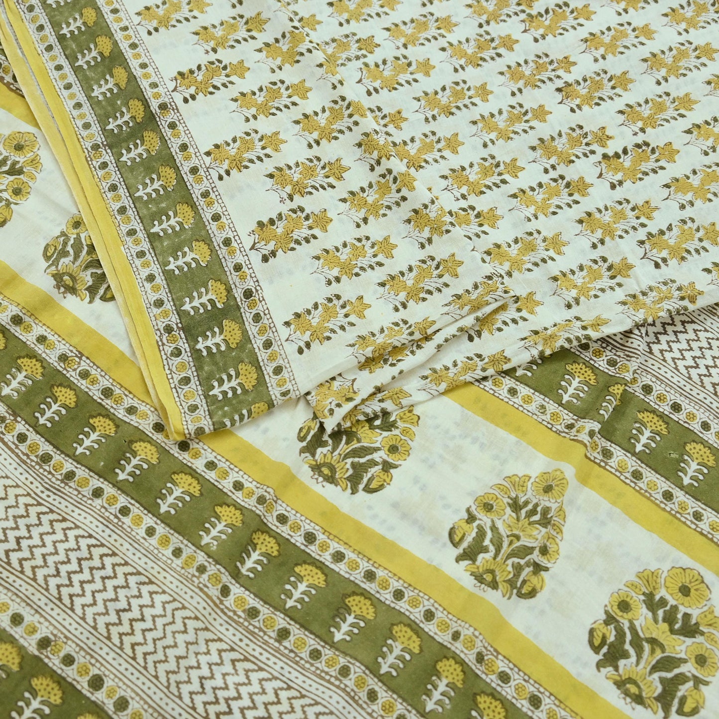 Indian Vintage Ivory Sarees Pure Cotton Block Printed Sari 5yd Sewing Craft Fabric DressMaking Soft Crafting Quilting Upcycle