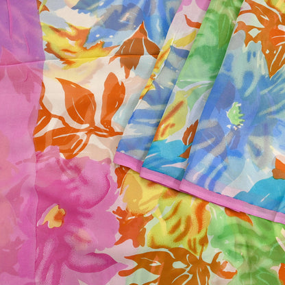 Women Vintage Sari Multi Pure Georgette Silk Printed Saree Craft Fabric Sewing 6Yard Soft Light Dress Making Floral Dress making Crafting