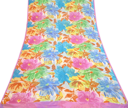 Women Vintage Sari Multi Pure Georgette Silk Printed Saree Craft Fabric Sewing 6Yard Soft Light Dress Making Floral Dress making Crafting
