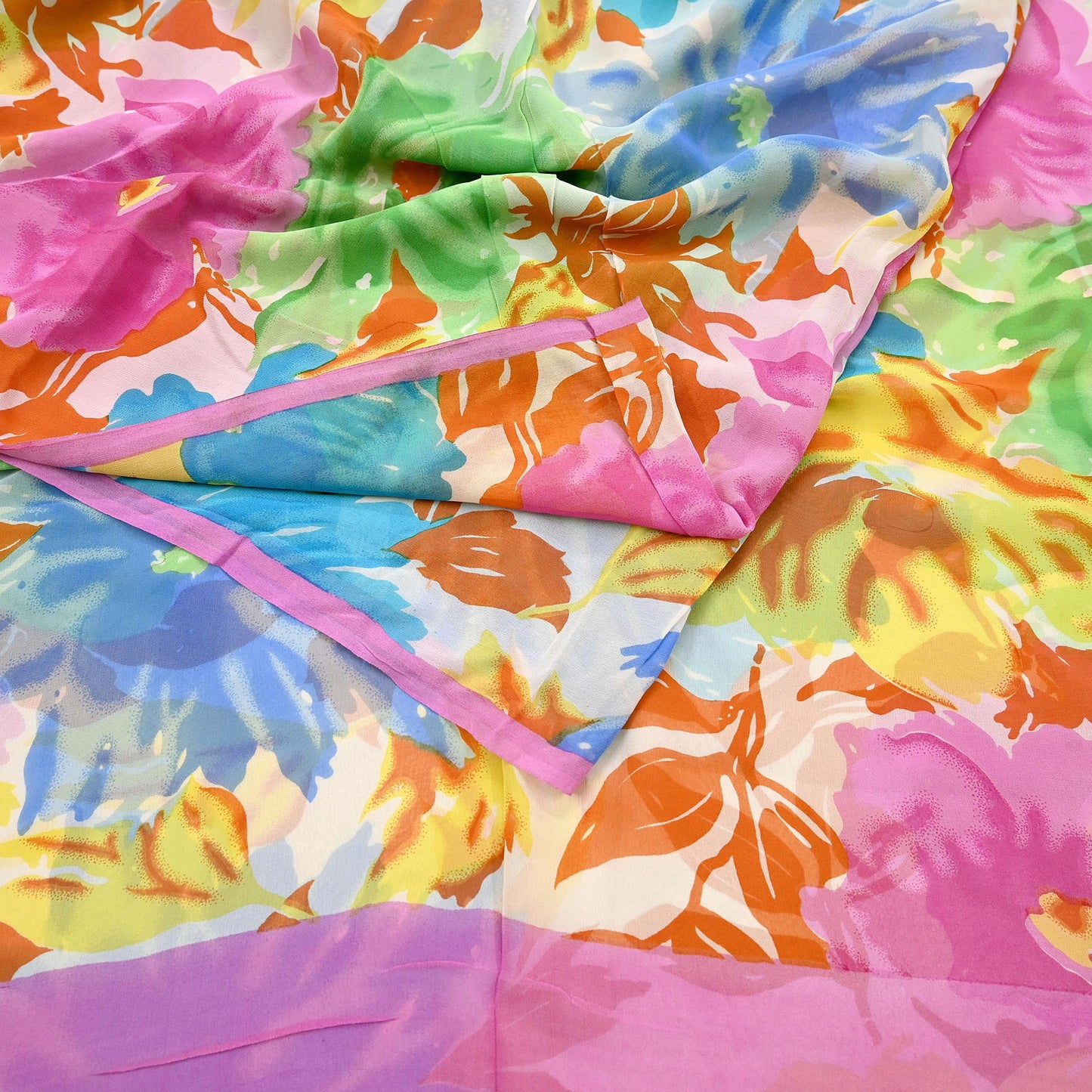 Women Vintage Sari Multi Pure Georgette Silk Printed Saree Craft Fabric Sewing 6Yard Soft Light Dress Making Floral Dress making Crafting