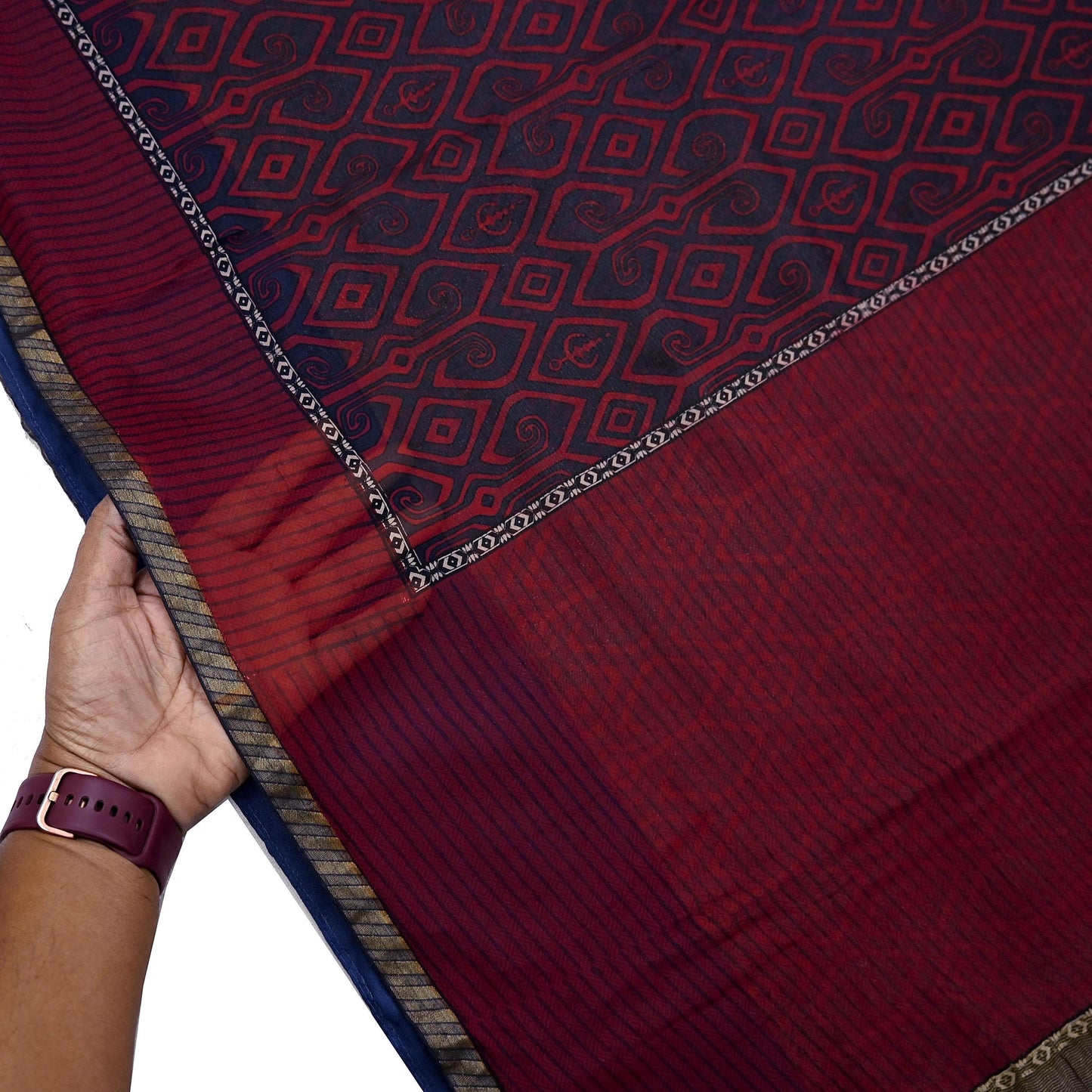 Women Vintage Sari Red & Gray Pure Georgette Silk Printed Saree Craft Fabric Sewing 5Yd Soft Light Dress Making Floral Crafting Quilting