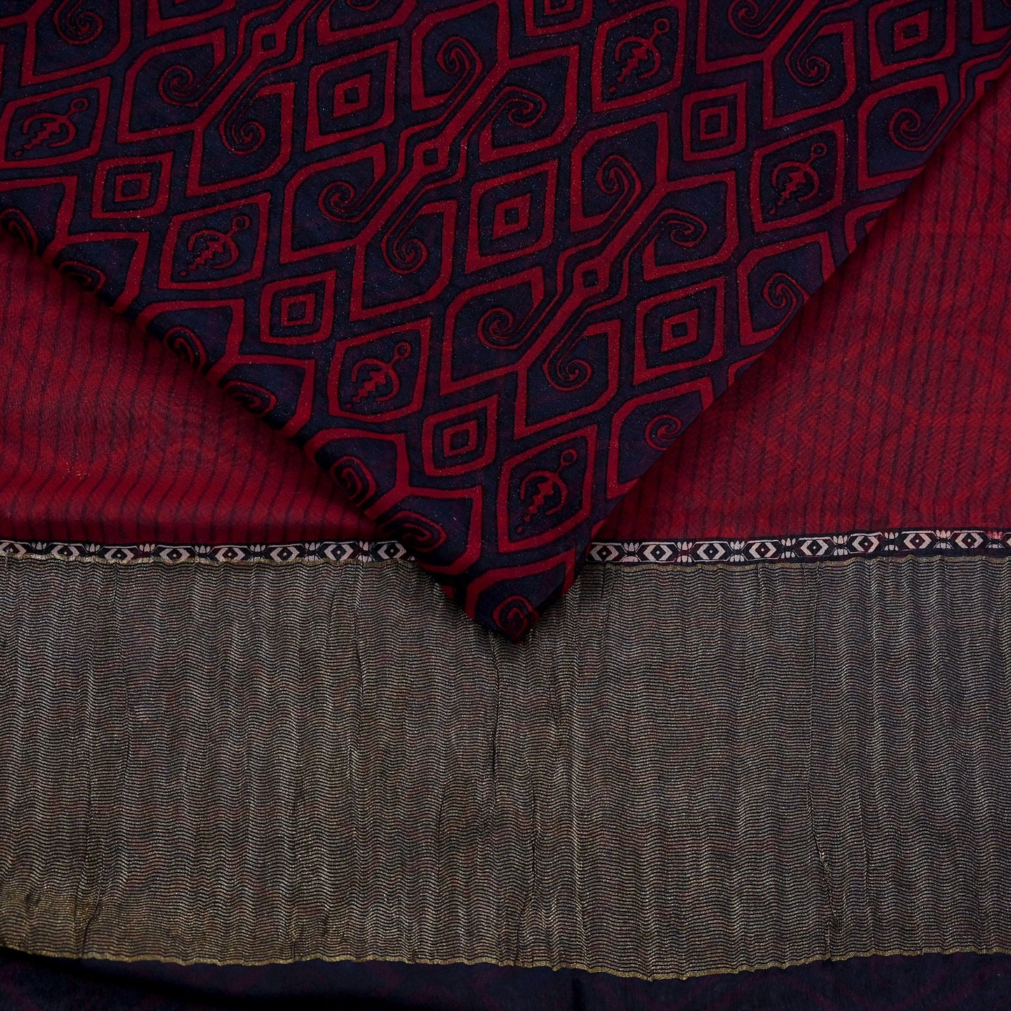 Women Vintage Sari Red & Gray Pure Georgette Silk Printed Saree Craft Fabric Sewing 5Yd Soft Light Dress Making Floral Crafting Quilting