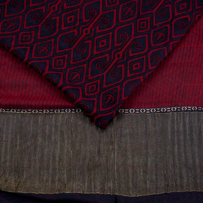 Women Vintage Sari Red & Gray Pure Georgette Silk Printed Saree Craft Fabric Sewing 5Yd Soft Light Dress Making Floral Crafting Quilting