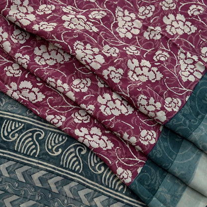 Women Vintage Sari Green & Maroon Pure Georgette Silk Printed Saree Craft Fabric Sewing 5Yard Soft Light Dress Making Floral