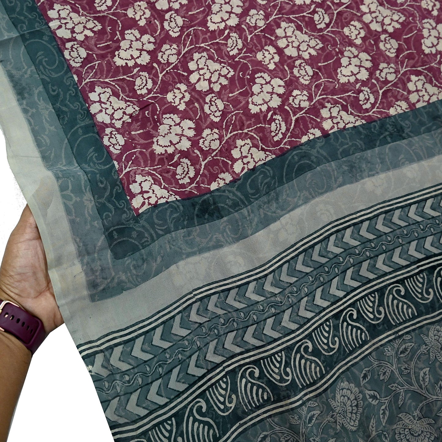 Women Vintage Sari Green & Maroon Pure Georgette Silk Printed Saree Craft Fabric Sewing 5Yard Soft Light Dress Making Floral