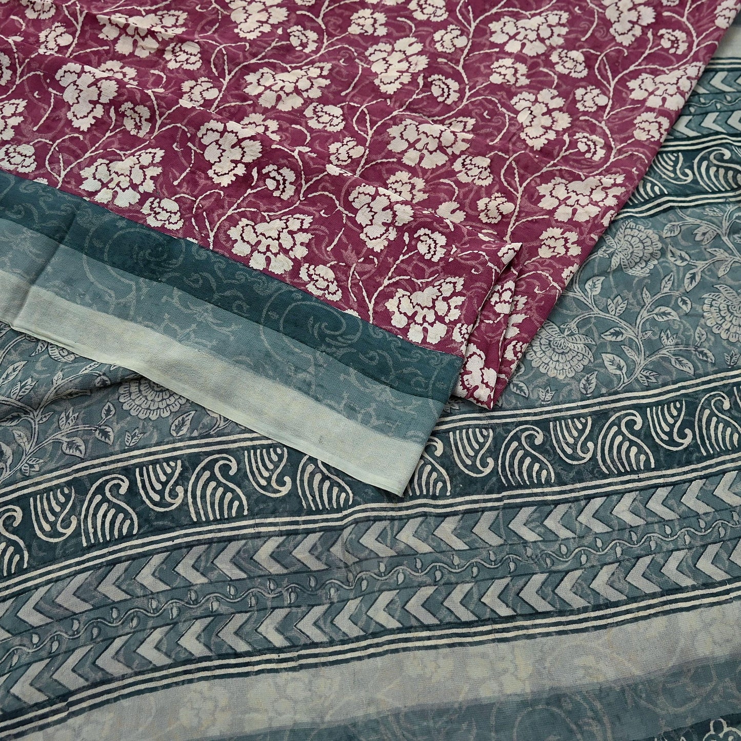 Women Vintage Sari Green & Maroon Pure Georgette Silk Printed Saree Craft Fabric Sewing 5Yard Soft Light Dress Making Floral
