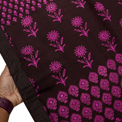Indian Vintage Brown Dupatta Long Stole Hand Block Print Pure Silk Scarves Veil Hijab