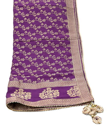 Indian Vintage Purple Dupatta Long Stole Blend silk Woven Banarasi Scarves Veil Scarf Wrap Hippie Boho Soft Floral