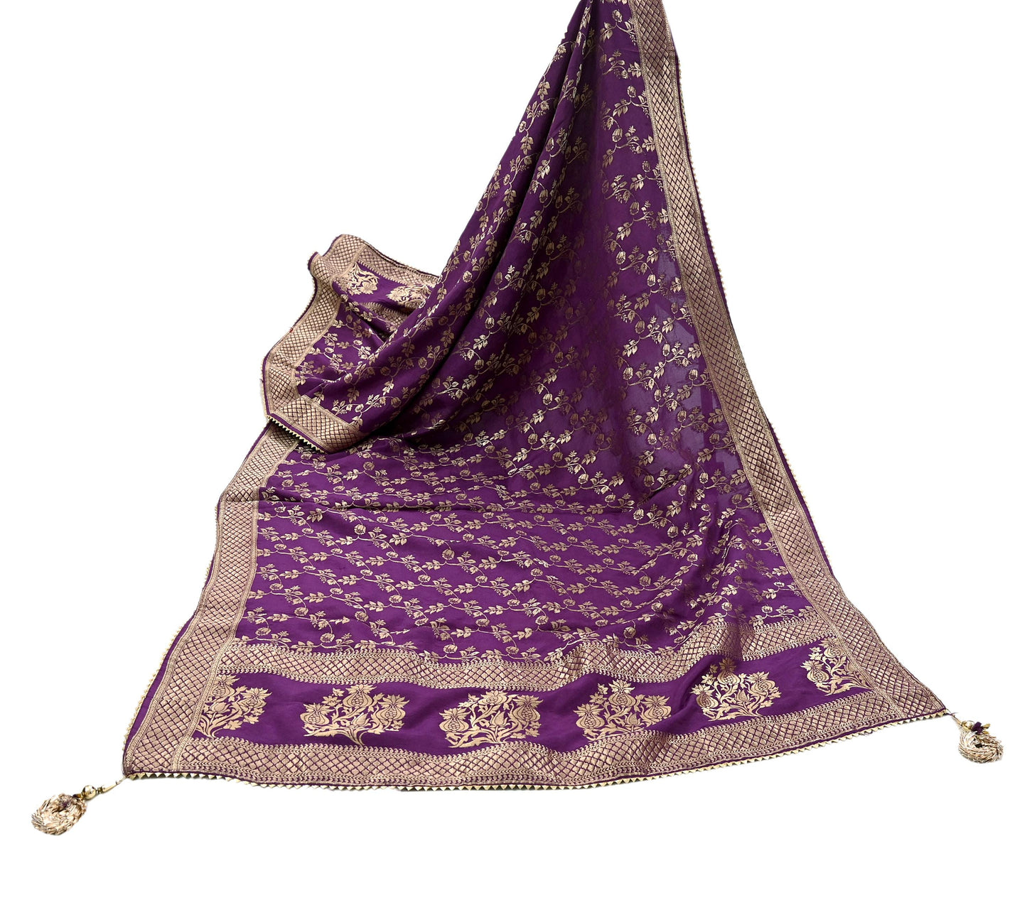 Indian Vintage Purple Dupatta Long Stole Blend silk Woven Banarasi Scarves Veil Scarf Wrap Hippie Boho Soft Floral