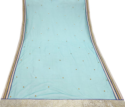Indian Vintage Green Dupatta Net Mesh Long Stole Hand Embroidered Scarves Zari Sequins Stole