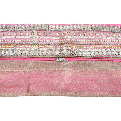Indian Vintage Pink Sari Border Hand Embroidered Gota Patti Craft Trim Lace Sewing Sari Ribbon Pure silk  Zardozi/Dabka Zari