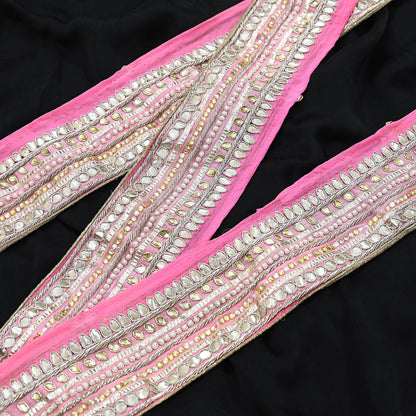 Indian Vintage Pink Sari Border Hand Embroidered Gota Patti Craft Trim Lace Sewing Sari Ribbon Pure silk  Zardozi/Dabka Zari