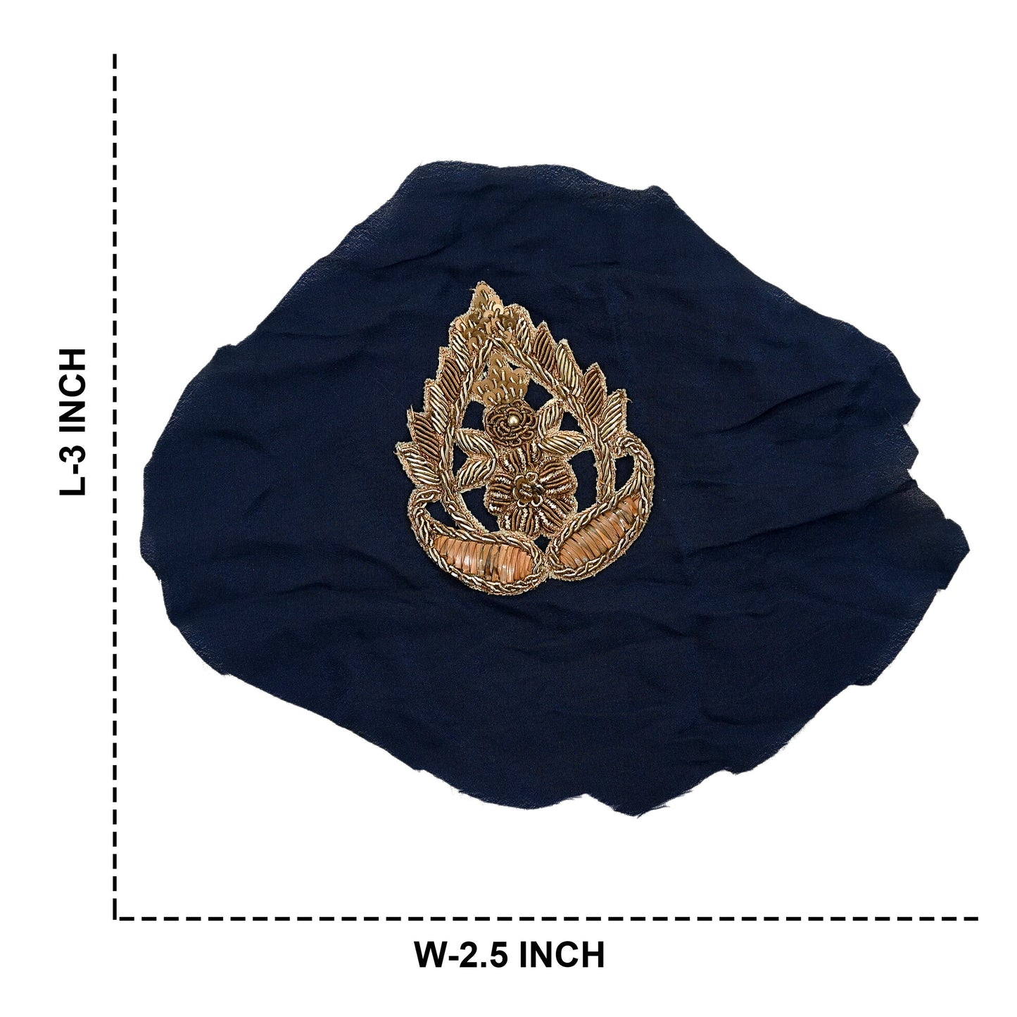 Indian Vintage Blue Pure Crepe Silk Appliques  Set of 6 | Hand-Embroidered Floral Patches with Zardozi, Dabka, Zari,for Craft, Journals