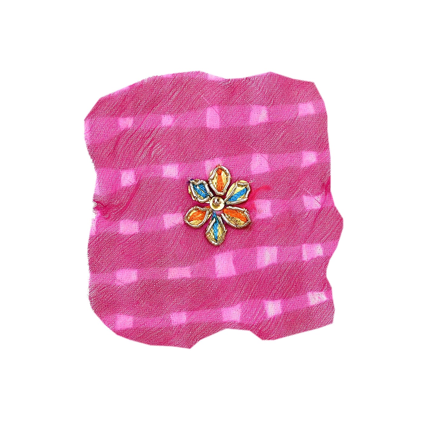 Indian Vintage Magenta Pure Chiffon Silk Appliques  Set of 35 | Hand-Embroidered bandhani Floral Patches Zardozi, for Craft, Journals