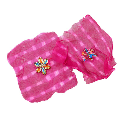 Indian Vintage Magenta Pure Chiffon Silk Appliques  Set of 35 | Hand-Embroidered bandhani Floral Patches Zardozi, for Craft, Journals