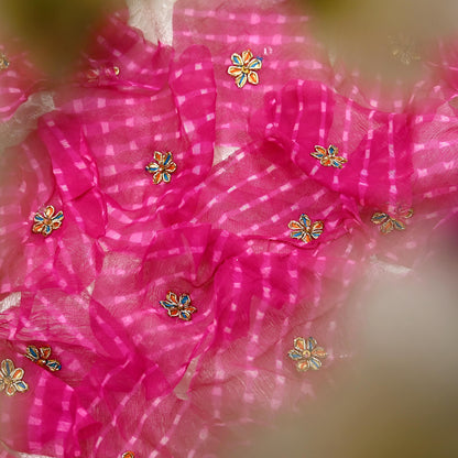 Indian Vintage Magenta Pure Chiffon Silk Appliques  Set of 35 | Hand-Embroidered bandhani Floral Patches Zardozi, for Craft, Journals
