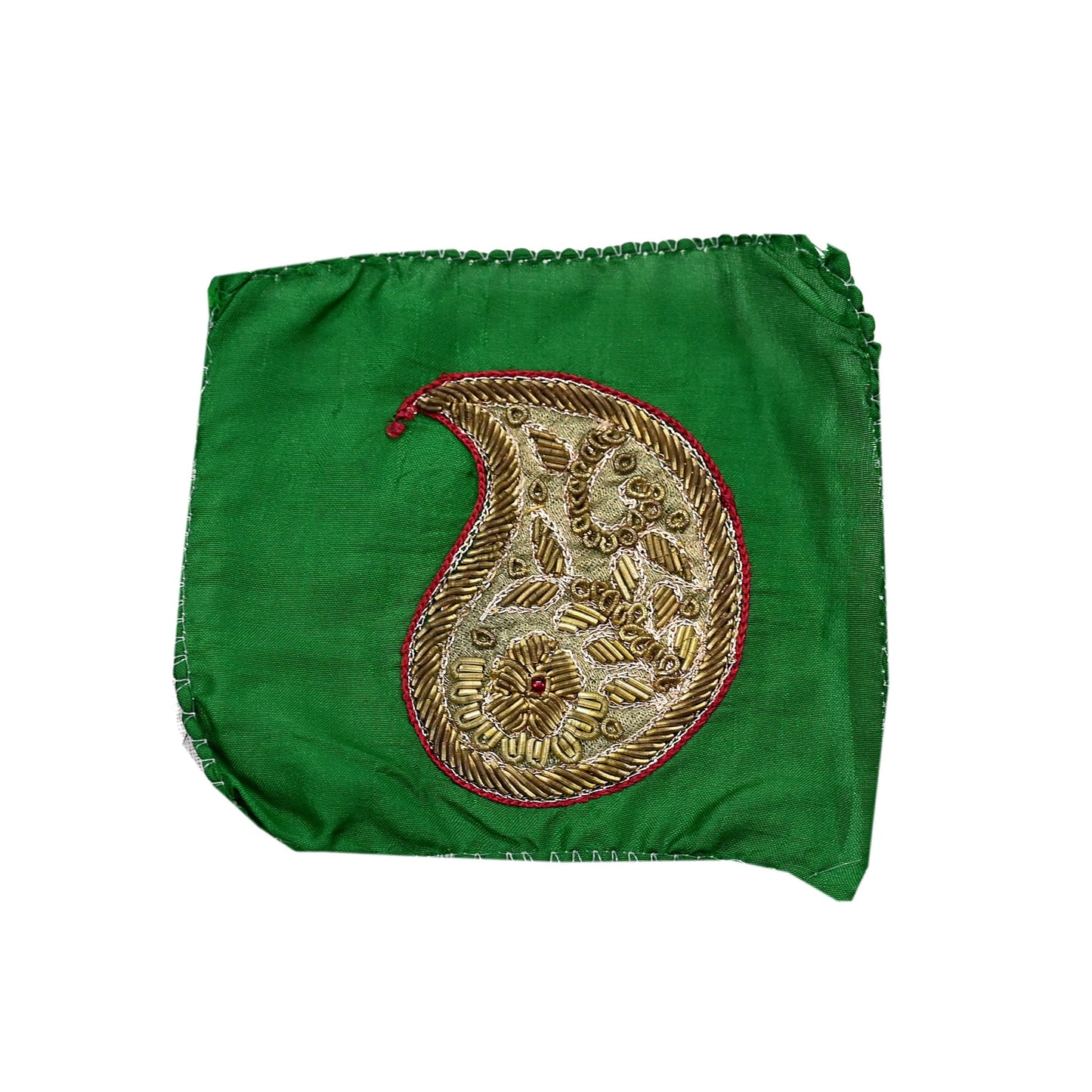 Vintage 5 Pcs Appliques Green Pure Silk Applique VERY OLD ANTIQUE Vintage Hand Embroidered Snippets Remnants Craft Journals India Rare