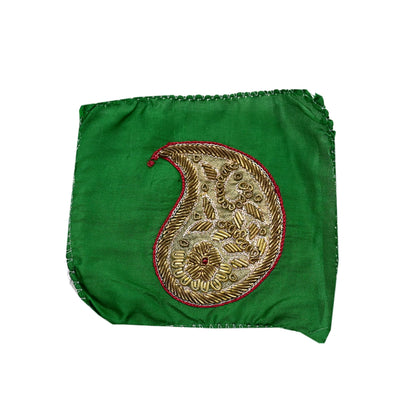 Vintage 5 Pcs Appliques Green Pure Silk Applique VERY OLD ANTIQUE Vintage Hand Embroidered Snippets Remnants Craft Journals India Rare