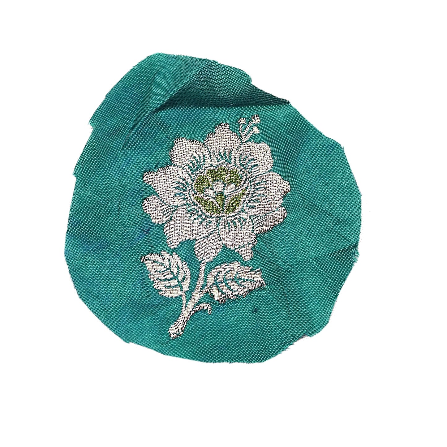 Vintage Green Pure Silk Hand Woven banarasi Rare Applique- set of 5 VERY OLD ANTIQUE  Snippets Remnants Craft Journals